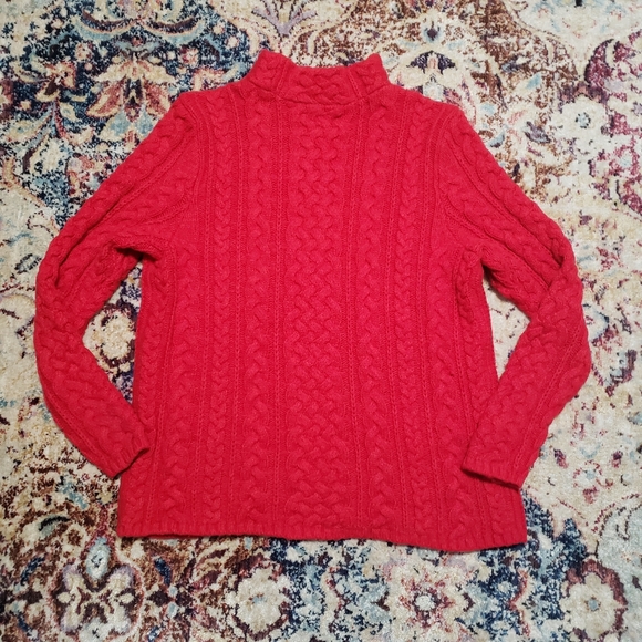 Lands' End True Red Mockneck Mixed Cable Knit Chunky Sweater Size XL - Picture 2 of 7